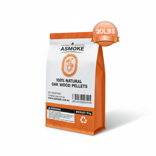 Orange bag of 100% natural oak wood pellets.