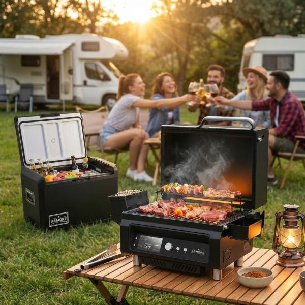 asmoke essential portable wood pellet grill & smart smoker with 47l premium mini fridge bundle asmoke essential portable wood pellet grill & smart smoker with 47l premium mini fridge bundle
