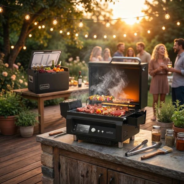 asmoke essential portable wood pellet grill & smart smoker with 47l premium mini fridge bundle asmoke essential portable wood pellet grill & smart smoker with 47l premium mini fridge bundle