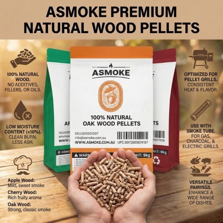 asmoke essential portable smart pellet grill & smoker + assorted flavors 20lbs (9kg) premium wood pellets (oak/cherry/apple)