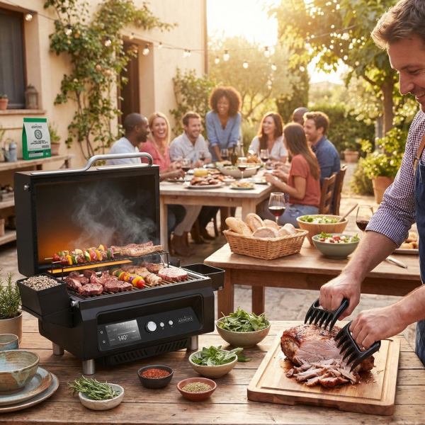 asmoke essential smart portable wood pellet grill & pitmaster accessory bundle includes 10x skewers, heavy duty meat claws, smoke tube & 20lb applewood pellets