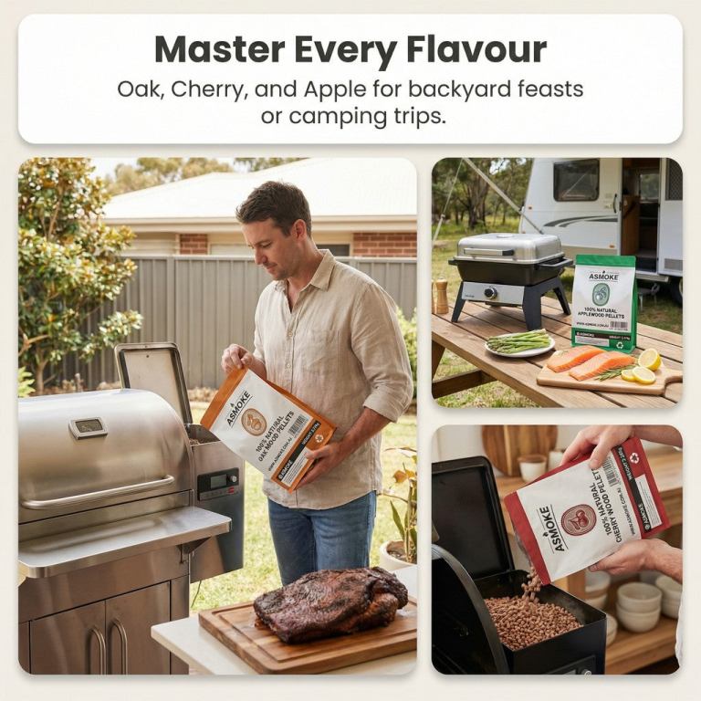 Barbecue with wood pellets for outdoor cooking.