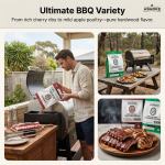 asmoke 20lbs (9kg) wood pellet sampler bundle 2 flavour variety pack (2x cherry, 2x apple) best for pork, ribs & poultry Man grilling with Asmoke BBQ pellets outdoors.