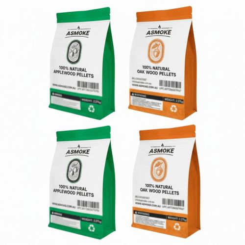 ASmoke apple and oak wood pellets packaging.