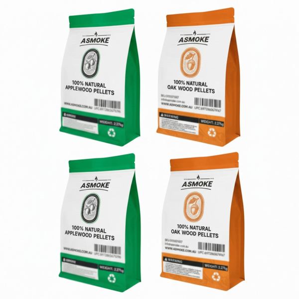 v642 xfas mix wo pel ap oak 5lbsx4 202602061840 00.jpg ASmoke apple and oak wood pellets packaging.