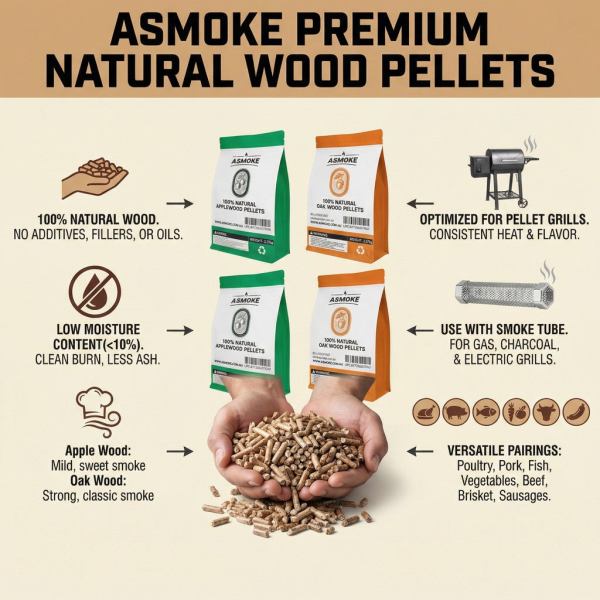 asmoke 4 piece premium wood pellet variety pack oak & apple (2x oak, 2x apple) ASMOKE natural wood pellets for grills with benefits.