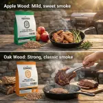 Grilled meats with applewood and oak wood pellets.