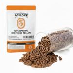 Asmode oak wood pellets spilled from a container.