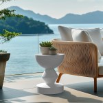 Outdoor seating with ocean and mountain views.