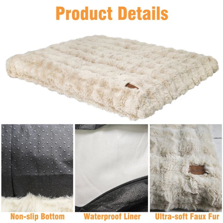 plush pet bed with non slip base and removable cover Faux fur pet bed, non-slip, waterproof liner
