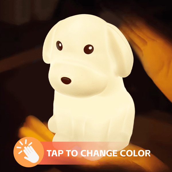 Dog night light changes colour when tapped.