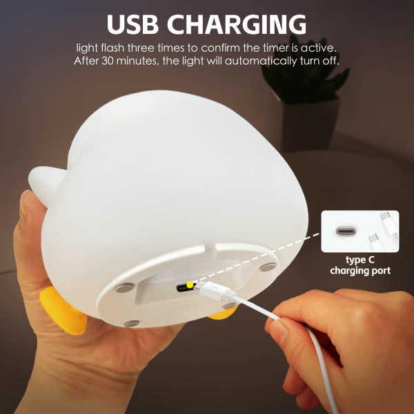 USB charging duck-shaped lamp with type-C port.