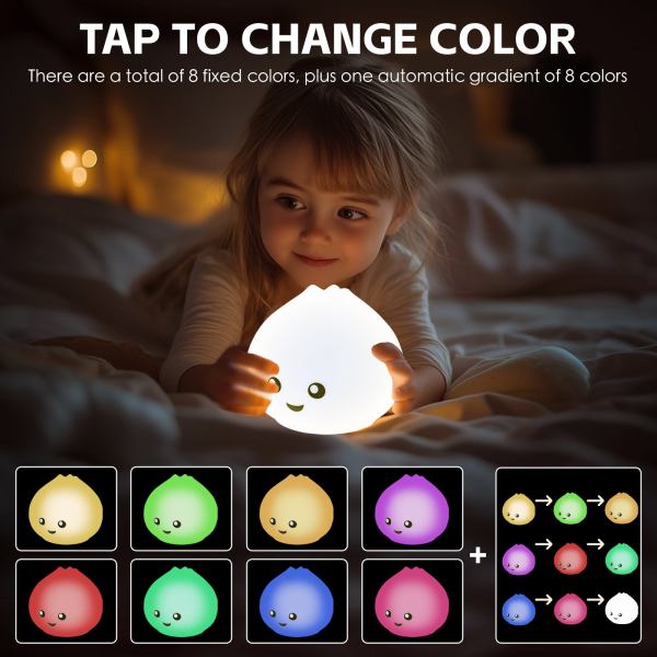 Child holding colour-changing night light.