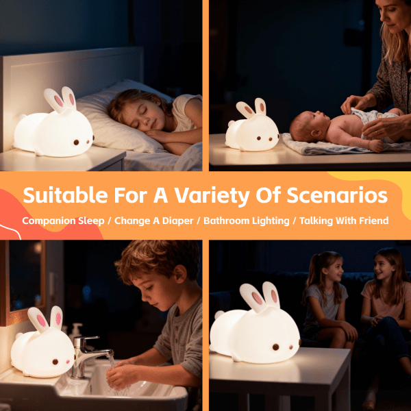 Versatile bunny lamp for various scenarios.