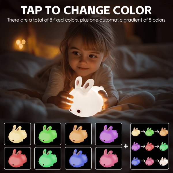 Child with colour-changing bunny night light.
