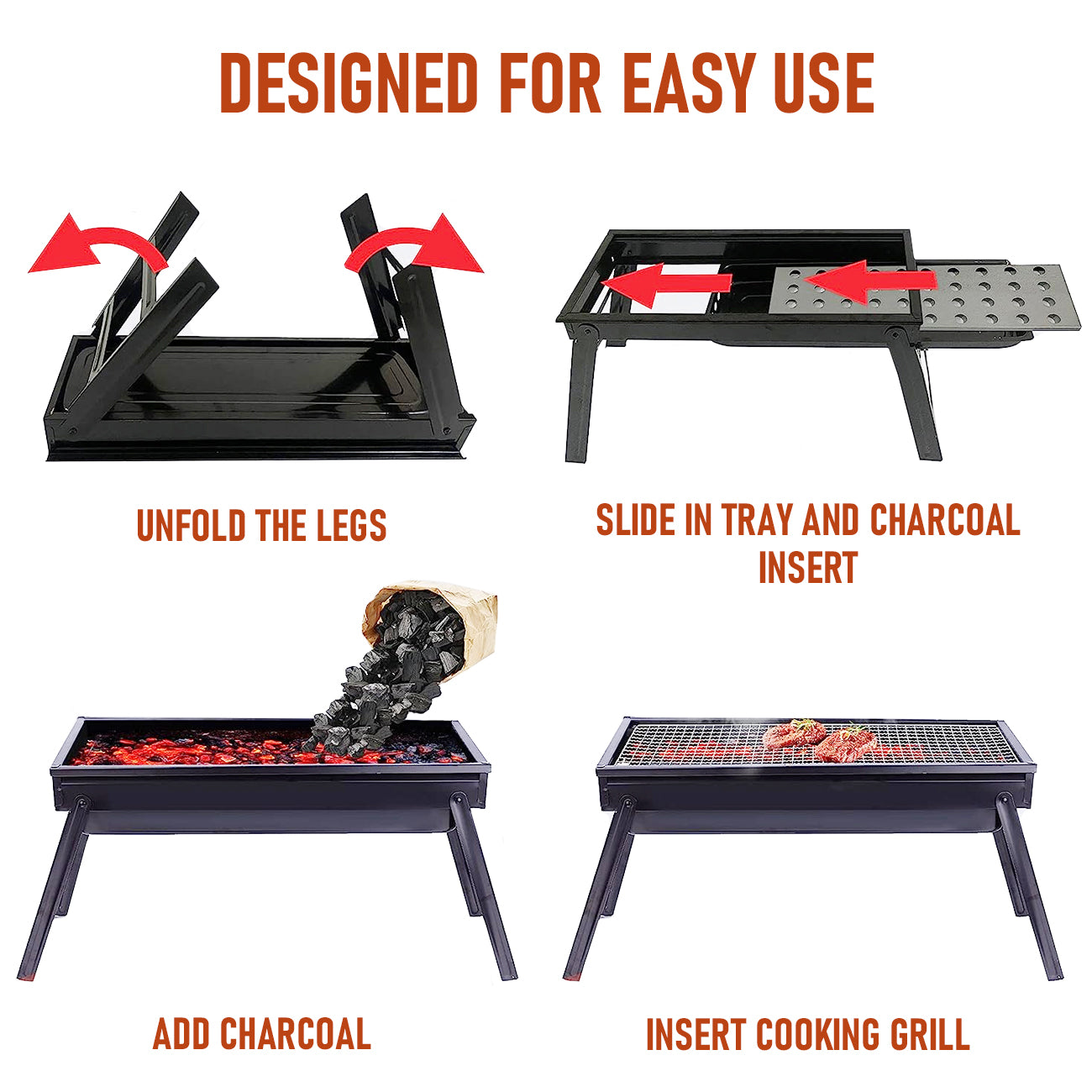 charcoal bbq grill folding portable camping barbecue grill lightweight for outdoor grillingcamping hiking picnics tailgating backpack party 60x22x37cm