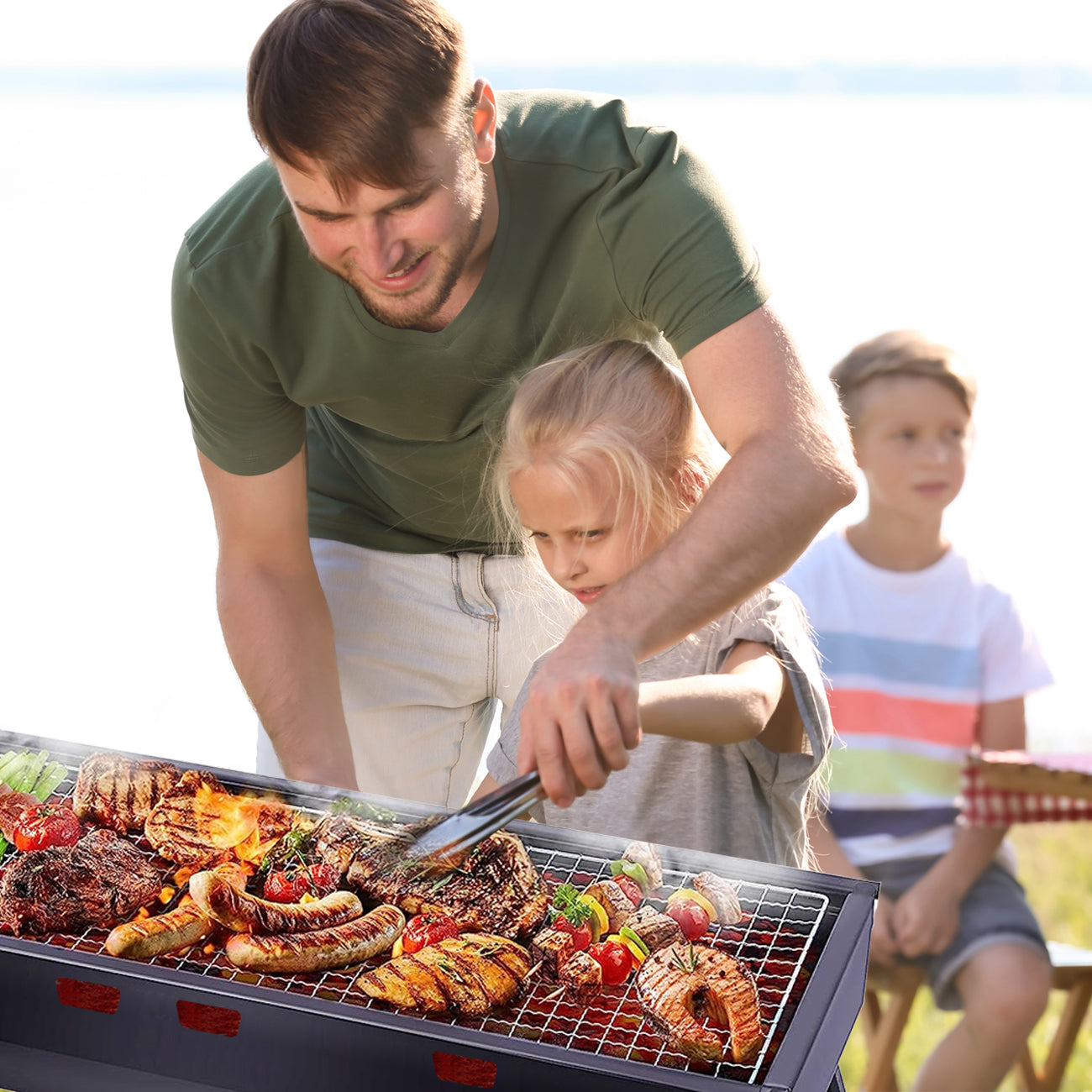 charcoal bbq grill folding portable camping barbecue grill lightweight for outdoor grillingcamping hiking picnics tailgating backpack party 60x22x37cm