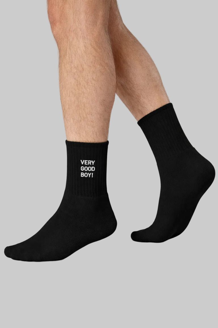 eveonsteve very good boy embroidered socks