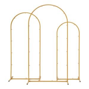 Golden metal backdrop frame with arches.
