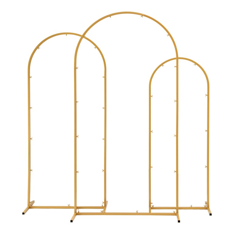 Golden metal backdrop frame with arches.