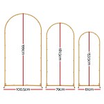Three gold metal arch frames, varying sizes shown.