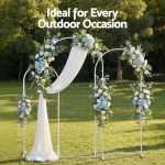 wedding arch backdrop stand set of 3 metal wedding arched frame white, easy to assemble, stable balloon arch standfor wedding, baby shower, party decoration Outdoor floral archway with green backdrop.