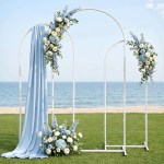wedding arch backdrop stand set of 3 metal wedding arched frame white, easy to assemble, stable balloon arch standfor wedding, baby shower, party decoration Wedding arch with flowers on beach.
