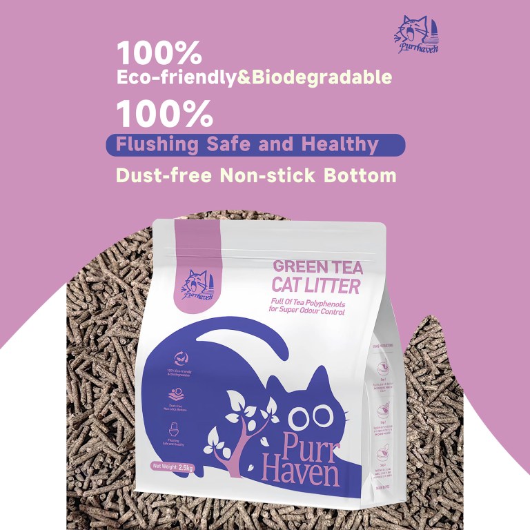 purrhaven green tea clumping cat & kitty litter, 30kg (12 pack),dust free,natural flusable,easy to clean,odour neutraliser,rapid liquid absorption,non toxic formula