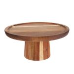 000 0442606c c648 4fbb 8a1f 64a8932b8216.jpg Round wooden pedestal cake stand on white background
