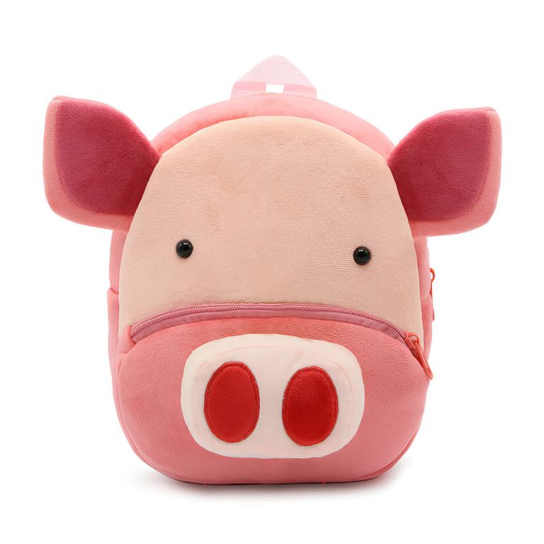 Pink pig-shaped children’s backpack with plush design