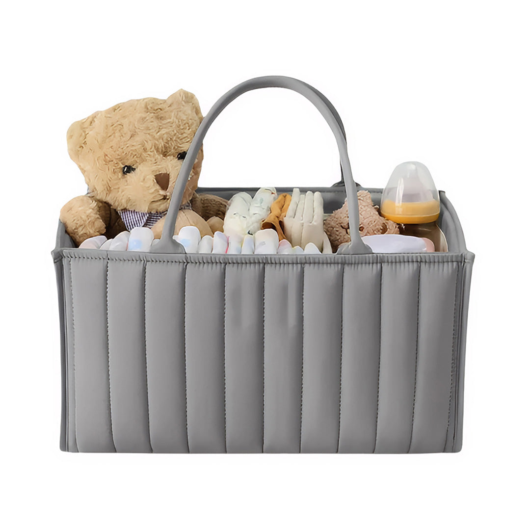 000 4128856a 1d8b 4e4d b4b5 8c375efc3c40.jpg Grey quilted baby nappy caddy with teddy bear