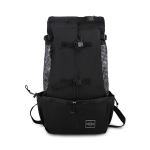 Black roll-top hiking backpack with mesh pockets