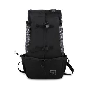 Black roll-top hiking backpack with mesh pockets