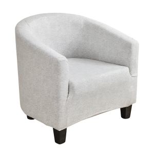 Light grey upholstered tub armchair with black legs
