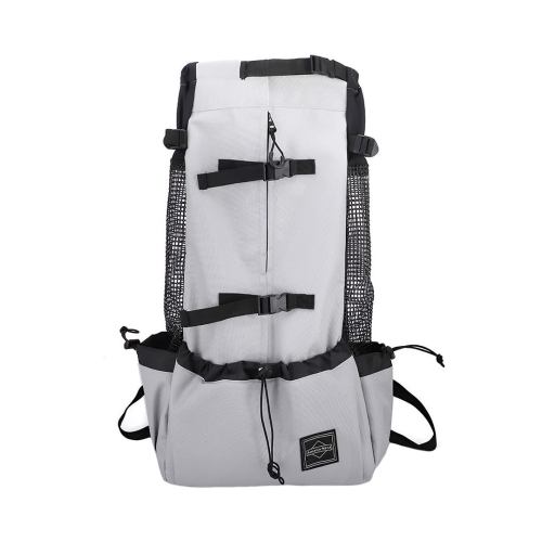 Light grey hiking backpack with black straps