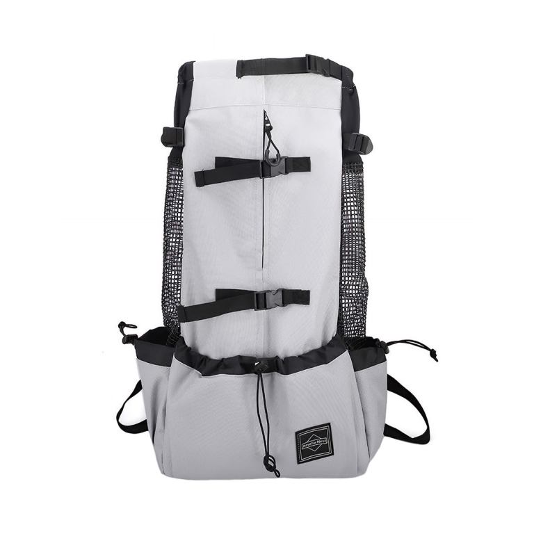 Light grey hiking backpack with black straps