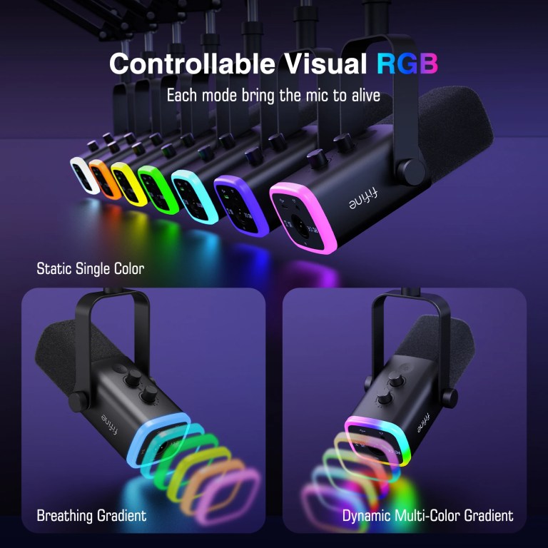 FIFINE Dynamic XLR Microphone Kit with Boom Arm for Mixer,Gaming USB Mic Set with RGB,Volume Control for PC PS5/4 AmpliGame AM8T 3