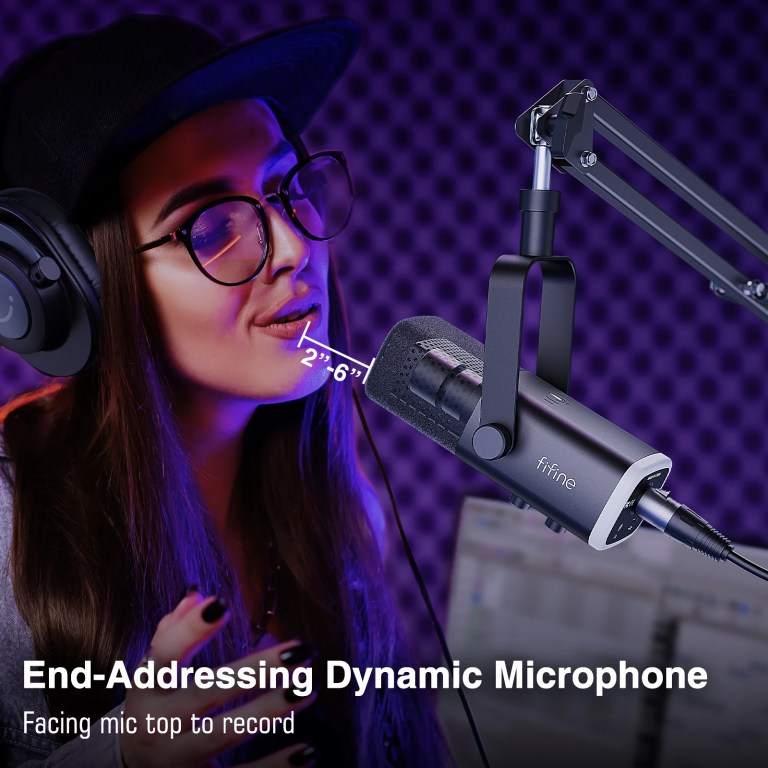 FIFINE Dynamic XLR Microphone Kit with Boom Arm for Mixer,Gaming USB Mic Set with RGB,Volume Control for PC PS5/4 AmpliGame AM8T 2