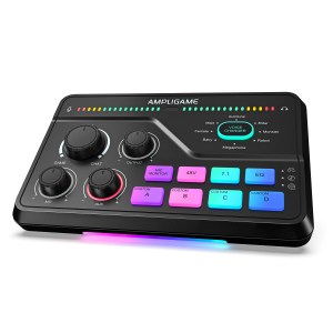 FIFINE SC8 Audio Mixer with RGB lighting & Voice Changer, XLR Mic Preamp, 3 EQ Modes, Plug & Play for Gaming/Streaming/Podcast
