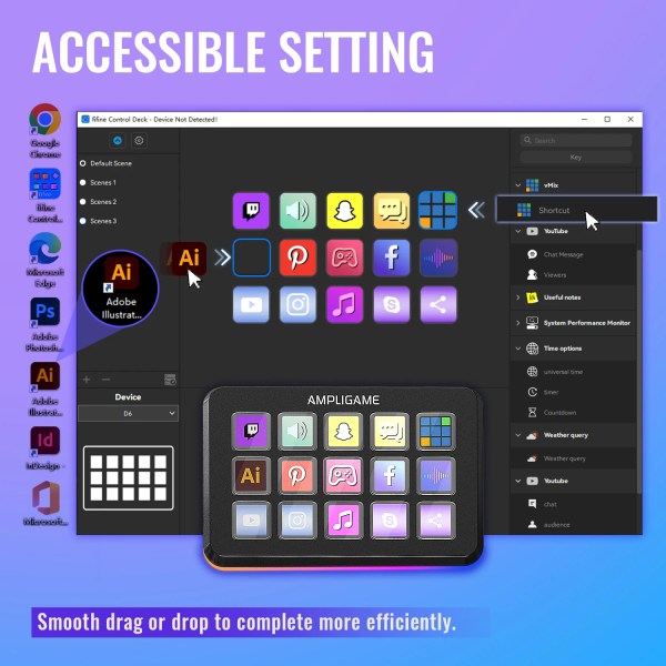 FIFINE D6 Mini Keyboard with 15 Customizable Macro Buttons, Trigger Actions via App， Custom Macros for OBS/Twitch/YouTube/VK 4
