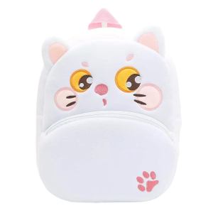Cute grey cat plush backpack with pink accents