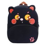 Black cat-themed children's backpack with paw print