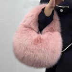 Fashion Soft Plush Half Moon Bags for Women Designer Fluffy Faux Fur Lady Handbags Luxury Small Tote Female Winter Purses 1