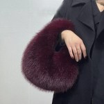Fashion Soft Plush Half Moon Bags for Women Designer Fluffy Faux Fur Lady Handbags Luxury Small Tote Female Winter Purses 3