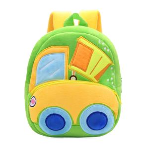 Green plush bus-shaped children's backpack