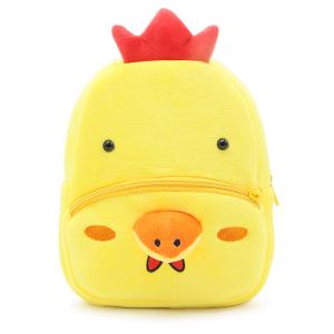 Yellow plush chicken backpack with red comb