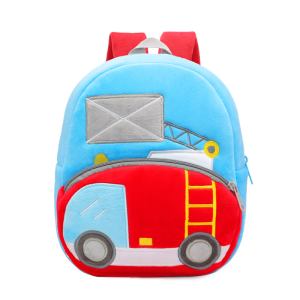 Plush fire truck children's backpack in red and blue