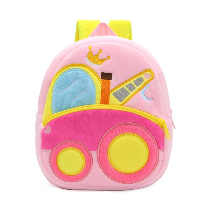 1 b7548130 f478 4529 9cd2 ef03b91c01c2.jpg Pink plush car-themed kids backpack with crown design