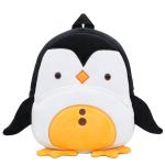 Cute penguin plush backpack on white background