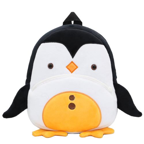 Cute penguin plush backpack on white background